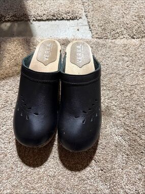 Erika Black Leather Slip-On Mules